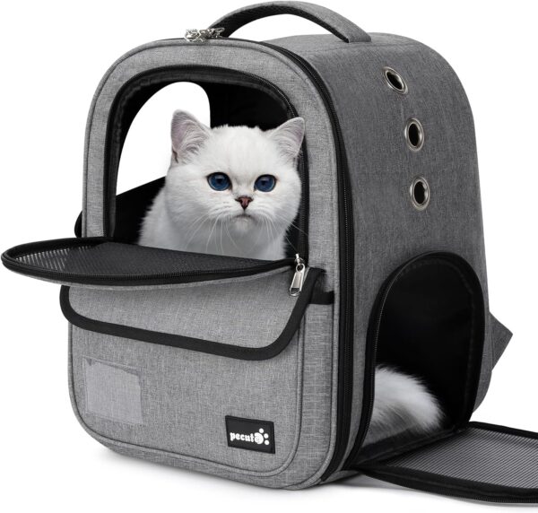 Pecute Cat Carrier Backpack, Breathable Pet Carrier With Multi-entrance, Front Pack for Kitten, Puppy, Small Pets, Pet Carrier bag for Travel, Hiking