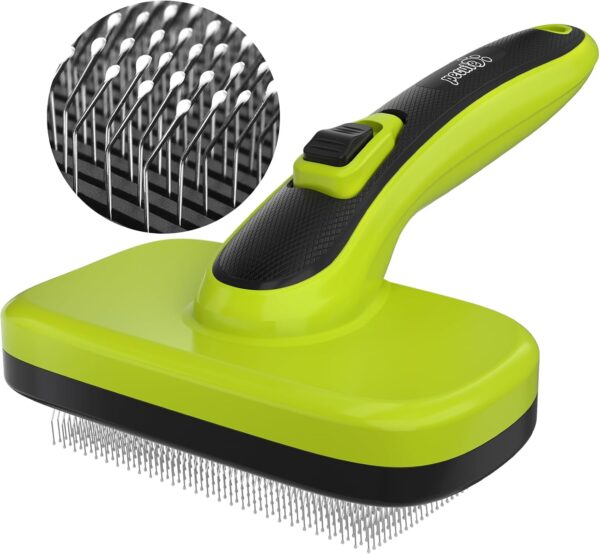 pecute Slicker Dog Brushes,Self Cleaning Pet Grooming Brush- Removes 90% of Dead Undercoat and Loose Hairs,Rounded Pins Suitable for Small Medium Dogs Cats (Medium, Upgraded Button)