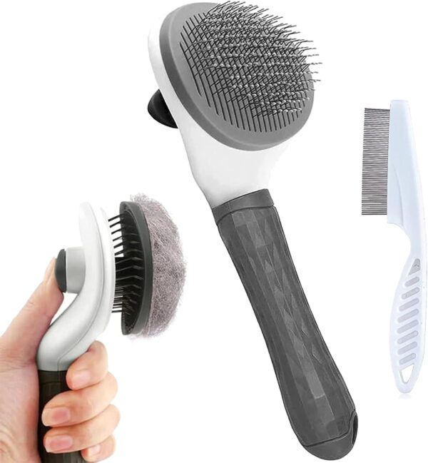 Cat Brush for Shedding and Grooming, Dog and Cat Grooming Brush Slicker Brush with Smooth Handle Pet Grooming Tool with Cat Hair Comb for Loose Fur, Tangles & Dirt for Long/Short Haired Cats (Grey)