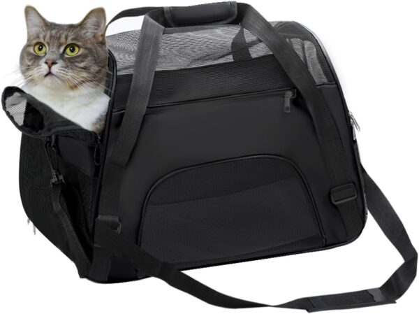 DONYER POWER Soft Sided Pet Carrier for Dogs & Cats Comfort Airline Approved Under Seat Travel Tote Bag, Travel Bag for Small Animals with Mesh Top and Sides,BLACK