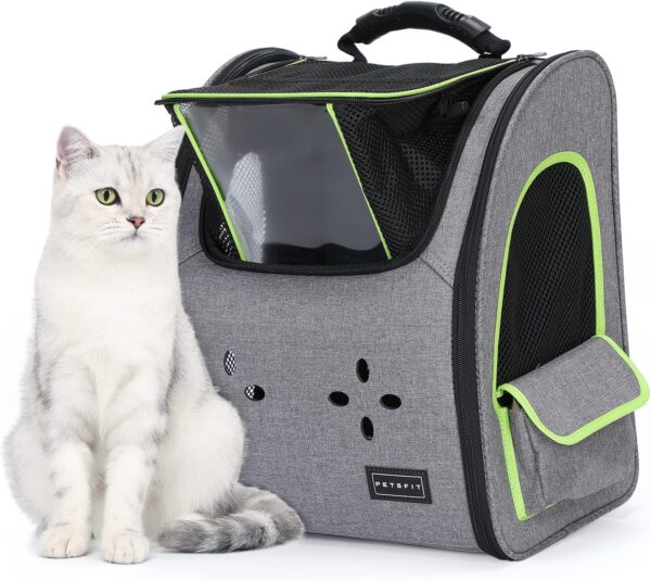 Petsfit Cat Backpack Portable Cat Carrier Backpack,Top Transparent Window Pet Carrier Backpack with Handle Carry for Small Dogs and Cats