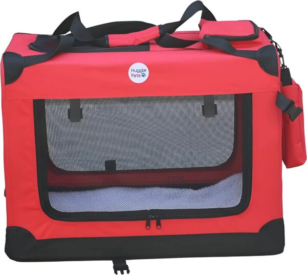 HugglePets Red Fabric Dog Crate Carrier Large 70cm, Foldable with Fleece Mat