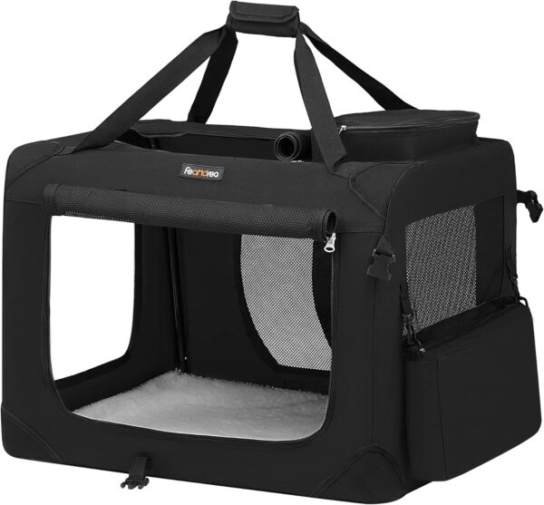 Feandrea Foldable Pet Carrier Bag, Portable Cat Dog Carrier, Soft Sided Pet Travel Carrier with Breathable Mesh, with Handles, Storage Pockets, 70 x 52 x 52 cm, Black PDC70H