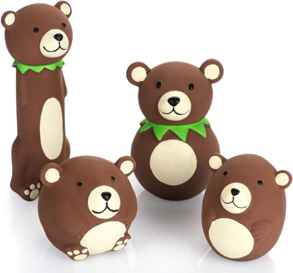 CHIWAVA 4 Pack Squeak Latex Dog Toy Funny Brown Bear Sets Pet Interactive Play for Small Dogs