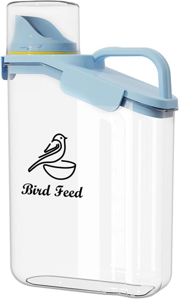 Ctomche Pet Food Storage Container,Bird Food Storage Container with Measuring Cup and Pour Spout,Airtight Bird Seed Storage BPA Free Plastic Transparent Leakproof Seed Storage Container,2.8L,Blue