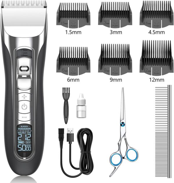 Dog Clippers, Professional Electric Pet Hair Clippers, Rechargeable Cordless Dog Grooming Kit Hair Clippers Trimmer Shaver Tool Variable Speed for Large Small Dogs Cats Pets with Thick to Heavy Coats