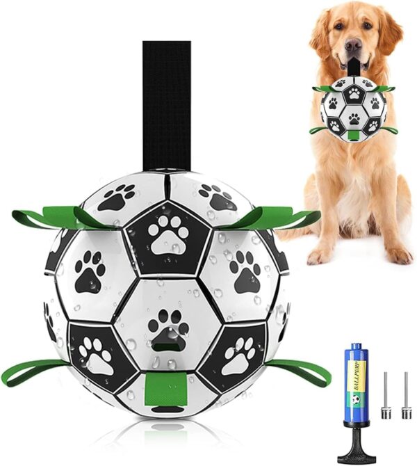 Dog Football with Grab Tabs, Interactive Dog Toy for Small & Medium Dogs, Includes Whistle & Air Pump, Durable Ball for Indoor & Outdoor (6 Inch)