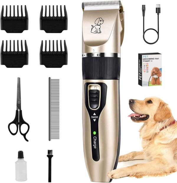 LONENESSL Dog Clippers, Dog Grooming Clippers,Portable Dog Grooming Kit, Cordless, Low Noise Pet Grooming Kit with 4 Comb&hairdressing cloth &Professional Accessories for Dog Cat and Other Pets