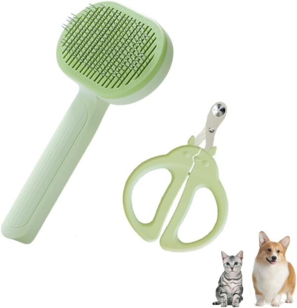 Marchul Dog Brush and Nail Clippers Set, Cat Brush with Release Button, Pet Claw Nail Clippers for Cat/Puppy/Kitten, Dog Grooming Brush to Remove Loose Fur and Dead Undercoat (Brush+Nail clippers)