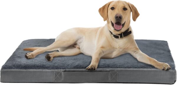 Nepfaivy Dog Bed Extra Large - Waterproof Orthopedic Dog Bed and Mattress for Dog Crate, 105×70×7.5cm Soft Medium Dog Bed with Removable and Washable Plush Covers, Dark Grey