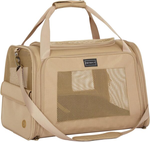 Petsfit Large Cat Carrier, Lightweight Travel Use Pet Carrier for Small Dogs and Cat, Dog Carriers with Expandable mat, Upgraded Large Space Soft Sided Pet Travel Carrier, Khaki