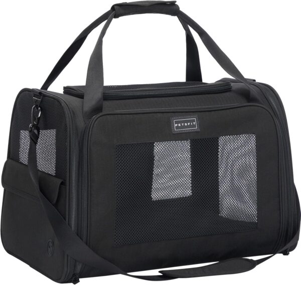 Petsfit Pet Carrier Large Cat Carrier Soft Sided, Dog Carriers with Expandable mat and Quadrangle Oxford Fabric Lightweight Pet Carrier Bag for Cat and Small Dogs，Black