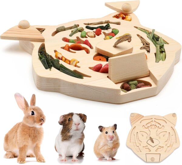 Sieral Wooden Enrichment Foraging Toy for Small Pet 7.7''x 7.1'' Interactive Hide Treats Puzzle Rabbit Toys Small Animal Toys Mental Stimulation Toys for Guinea Pig Hamster Bunny Rat Chinchilla