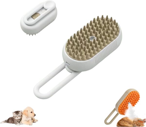 Spritz Defur Comb for Cats, Cat Steam Brush, Steam Brush for Cats, 3 In 1 Water Cat Brush, Grooming Brush for Removing Tangled and Loose Hair (White)