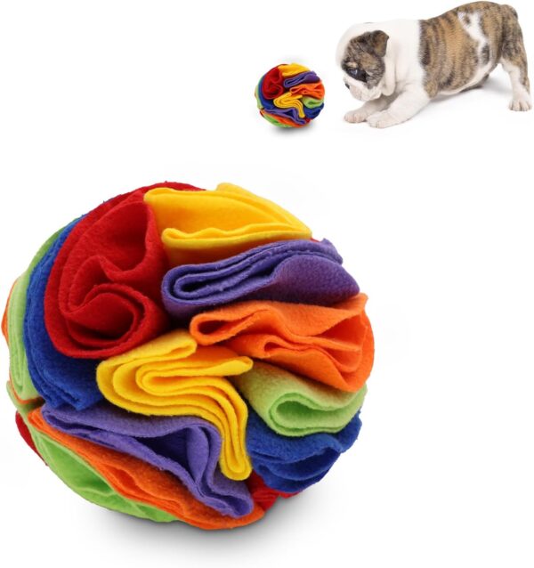 TOPWAYS Pet Snuffle Ball for Dogs Foraging, 15cm Soft Dog Treat Ball Dispenser Puzzle Toys, Educational Foraging Toy Slow Feeder Pet Snuffle Ball for Small Puppy Size Dogs (Rainbow)