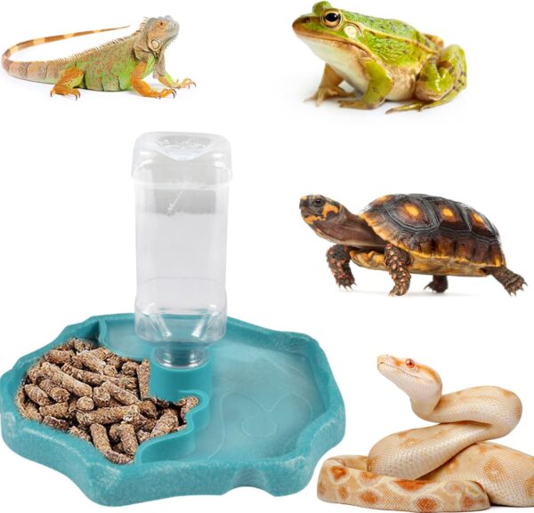 ZeYou Turtle Water Bowl, Reptile Turtle Feeding Bowl, Terrarium Water Bowl, Automated Reptile Drinking Bowl, Reptiles Accessories for Turtle, Lizard, Hamster, Snake (Blue)