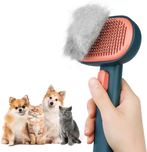 aumuca Cat Brush, Self Cleaning Cat Grooming Brush with Front Release Button, Cat Brushes for Grooming to Remove Loose Fur, Tangles & Dirt, Great for Long and Short Haired Cats (White)