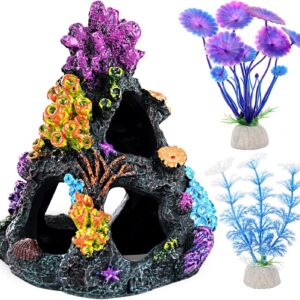 Binswloo Fish Tank Decorations, Coral Reef Aquarium Decor Ornaments, 2 Aquarium Plants for Fish Tank Decoration Accessories