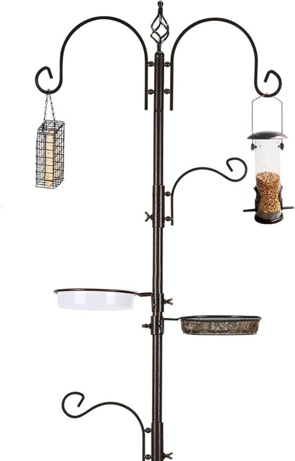 Deluxe Bird Feeding Station Kit Bird Feeder Pole Bird Feeder Hanging Kit Multi Feeder Hanging with Metal Suet Feeder Bird Bath Mesh Tray for Attracting Wild Birds and Planter Hanger (1 Pack)