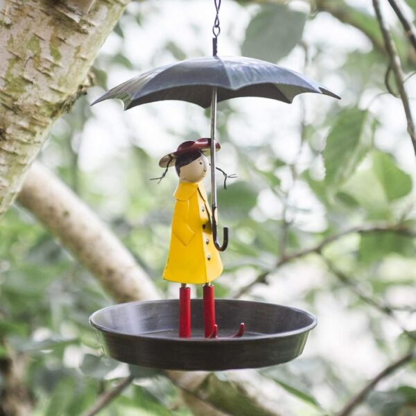 Garden Mile® Novelty Hanging Wild Bird Feeders for the Garden Wooden Red Phone Box Bird Feeding Station for Bird Seed and Peanuts Decorative Telephone Garden (Girl with Umbrella)