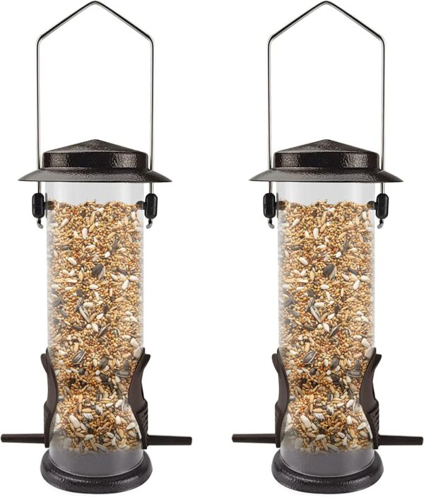 Hanging Bird Feeders Bird Seed Feeder Metal Wild Bird Feeding for Garden 2 Ports Heavy Duty Bird Feeders Weatherproof 2 Packs-Coffee