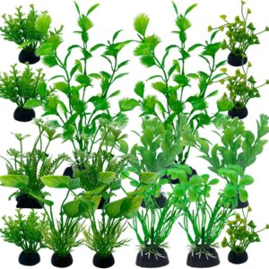 LANCARE Aquarium Fish Tank Plastic Plants, 16 Pcs Artificial Plants for aquarium, Fish Tank Decor, Artificial Aquatic Plants Decorations Green