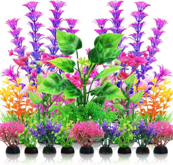 QUOZUO Aquarium Decorations Plants, 20pcs Aquarium Decor Plants, Colorful Fish Tank Accessories, Fish Tank Plants Plastic Decoration for Aquariums