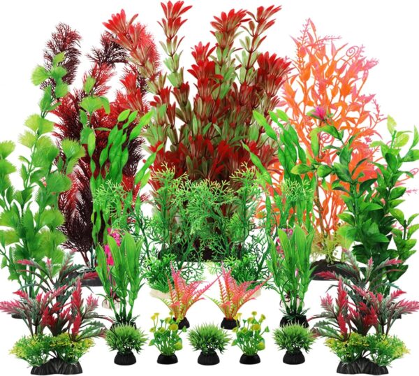 QUOZUO Fish Tank Accessories Aquarium Decorations Colorful Plants, 20pcs Fish Tank Decorations Plant, Fish Tank Decor, Aquarium Decor Plastic Plants, Small to Large