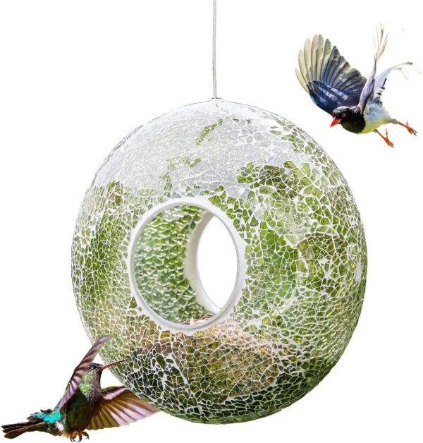 Topadorn Hanging Mosaic Bird Feeder Outdoor Garden Decoration,Green