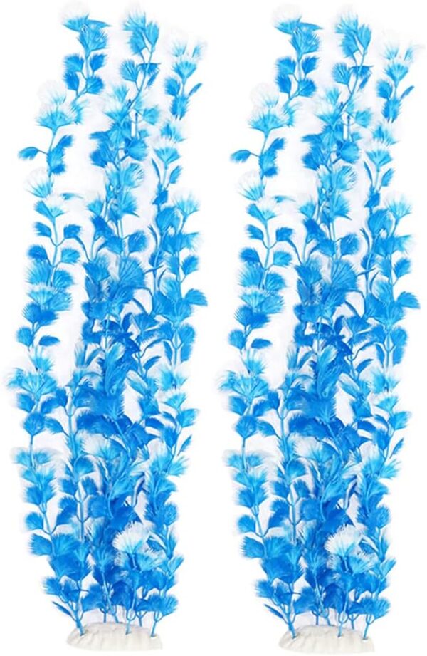 WEkiva Pack of 2 Sky Blue Grass Cluster Aquarium Décor Plastic Plants Large 21 Inches Tall