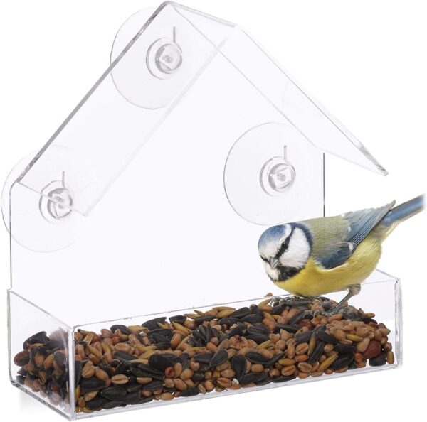 Vencier Window Bird Feeder Clear Perspex Hanging Bird Feeder With Suction Cup (1)