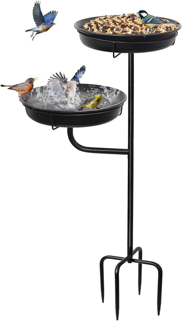 Bird Bath Feeder Water Station Standing Bird Bath Garden for Wild Birds Water Bath for Birds Free Standing Garden Bird Feeder Bird Bath Bowl (Black)