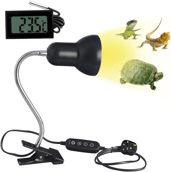 YeenGreen Tortoise Heat Lamp, Basking Lamp UVA UVB Light Lamp 3 Bulb Heat Spotlight Reptile Light 25W+50W+50W uvb Light Reptile kit Thermometer with Thermometer (1 Meter Black)