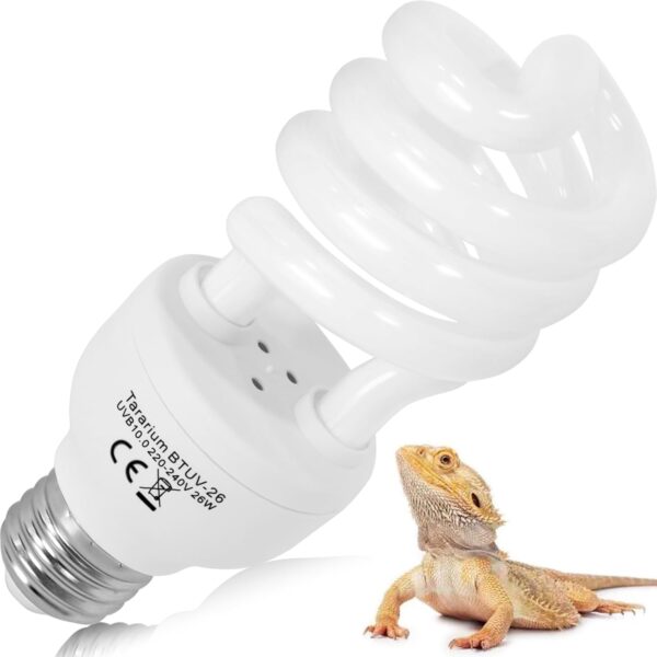 Reptile Tortoise UVB 10.0 Light Kit Bulb 26W Vivarium UVA UVB CFL Bulb E27 Desert Terrarium Compact Fluorescent Lamp for Turtle Lizard Snake Leopard Gecko Bearded Dragon Tank (1 Pack)