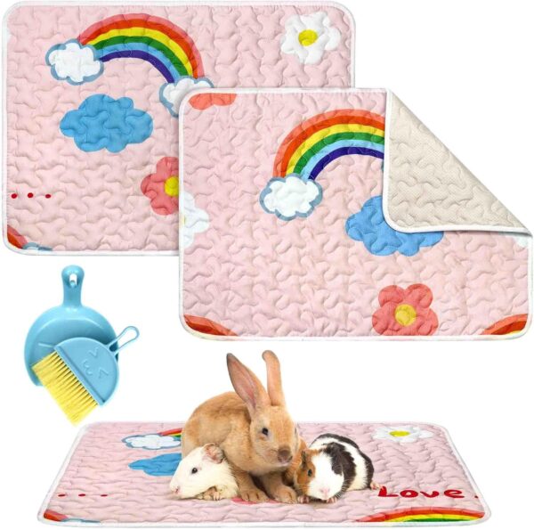 2PACK Guinea Pig Cage Liner with Cleaning Brush, Guinea Pig Bedding, Washable Reusable Fast Water Absorption Pee Pads, Anti-Slip Bottom Mat for Small Animals Chinchillas Hamster Bedding(24''x 20'')