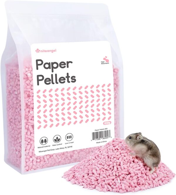 Niteangel Hamster Paper Pellets Bedding for Syrian Dwarf Hamsters Gerbils Mice Mouse Lemming Degus or Other Small-Sized Pets (Pink)