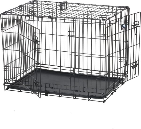 JUNGLE STONE Dog Crate Dog Cage from Small to Large, Pet Dog Puppy Cat Training Cage with Training Guide Booklet, Folding 2 Doors Crate with Plastic Tray