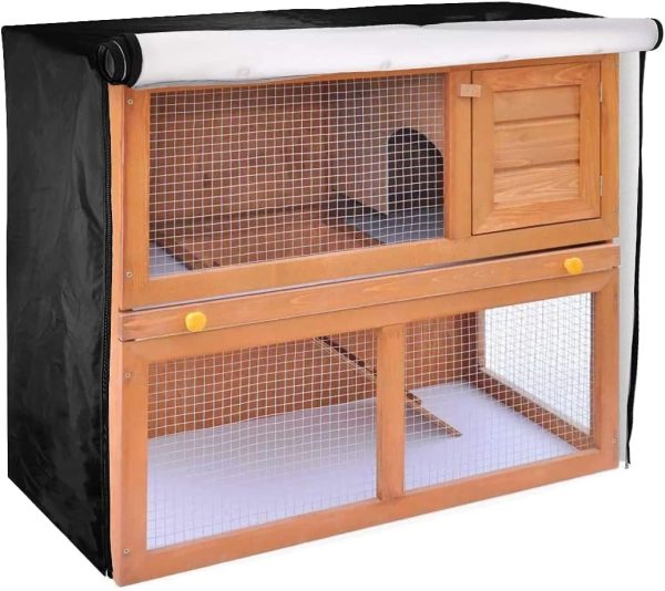 Rabbit Hutch Cover,48 Inch Double Hutches Cover,Windproof Waterproof Thermal cage cover,Outdoor Rabbit Hutches Cover for Guinea Pig Cage.Small Animal Outdoor Pens & Hutches.Rabbit Cover Hutch.Black