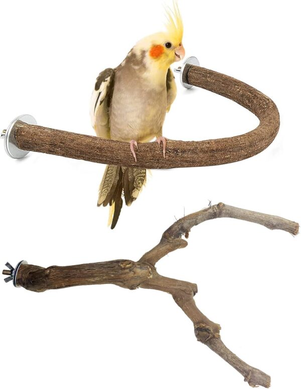 Allazone Bird Natural Wood Stand Perch Swing U Shape Natural Parrot Perch Bird Stand Pole for Parakeet, Conure, Cockatiel, Budgie, Lovebirds