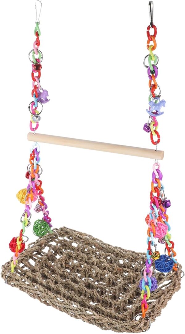 BELLIFFY Bird Hammock Swing Set Bird Perch Stand Funny Bird Toys for Cockatiel Parakeet Lovebirds Conure Finch Canary Bird Cage Accessories Birdcage Perches Bird Swing Hanging Bird Stand