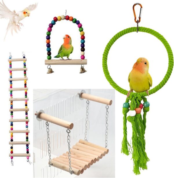 Hanging Pet Bird Cage Accessories,Wooden Bird Swing for Cockatiels,Parrots,Parakeets,Lovebirds,Conures,Budgies