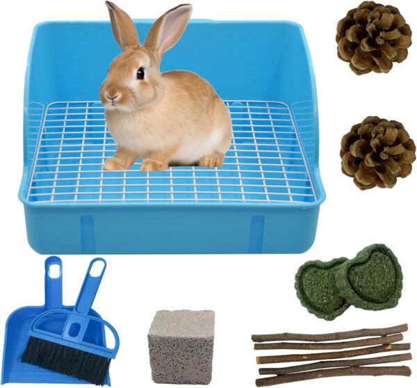 MUYG 12Pcs Rabbit Litter Box for Cage, Bunny Potty Trainer Corner Guinea Pig Plastic Square Grate Toilet, Pet Bedding Litter Box for Small Animal Ferret Hamster Hedgehog (Blue)