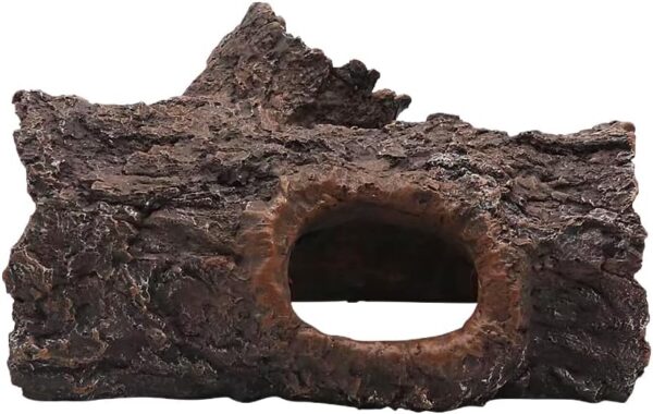 NIUBICRE Reptile Hide Cave Resin Realistic Tree Trunk Decoration, Hollow Tree Trunk Hideout Hermit Reptile Shelter Sleeping Cave, Aquarium Decorations