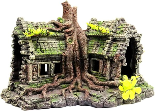 OMEM Reptile Decorations for Terrariume Hides and Caves Aquarium Landscaping Decoration Rockery Cave Tree Root Creative Cottage Goldfish/Small Pets Avoid - Advanced Security Material