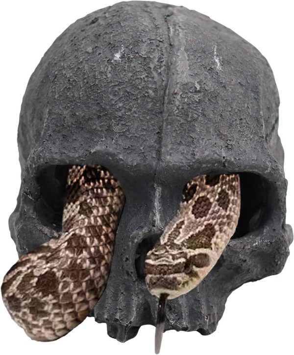 Oooct Resin Skull Sculpture, Black, Reptile Hideout for Fish, Bearded Dragon, Ball Python, Leopard Gecko, 4.7 x 3.5 x 3.7 Inch