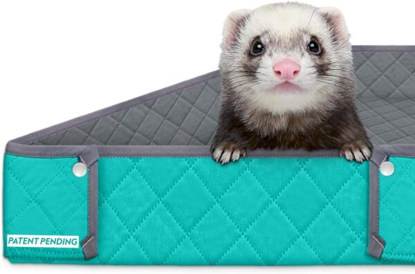 Paw Inspired Critter Box Washable Cage Liner, Reversible Fleece Bedding with Raised Sides for Ferrets, Guinea Pigs, Rats, Chinchillas & Other Small Animals (Critter Nation/Ferret Nation, Gray/Green)