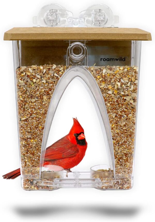 Roamwild Beautiful Arch Window Wild Bird Feeder with Huge 4LBS Capacity & Ultra Strong Dual Suction Technology for Outdoors with Drainage Holes & Window Protectors