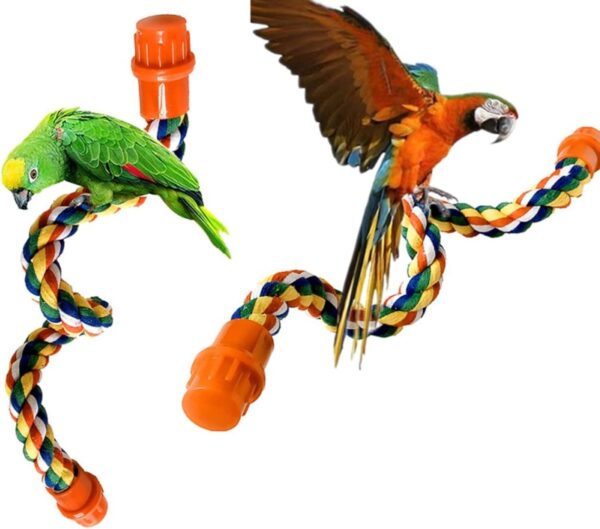 Yunmoxiao Pet Bird Parrot Colorful Cotton Standing Rope Perch Bird Climbing Parrot Stand Toys Bird Perch- Cage Rope for Parrot/Parakeet/Cockatiel Bungee Toys 40CM (16 Inch)