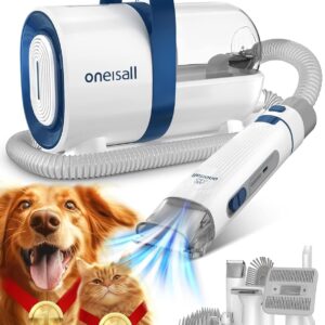 oneisall Dog Grooming Vacuum Kit,Dog Clippers, Suction 99% Pet Hair,Professional Dog Vacuum Groomer with 7 Pet Grooming Tools for Shedding Thick & Thin Dogs Cats Pet Hair (1 .5 litre)