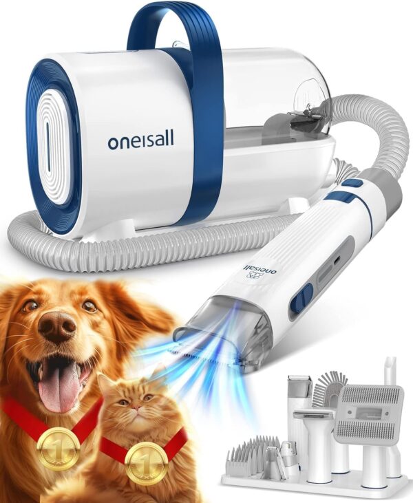 oneisall Dog Grooming Vacuum Kit,Dog Clippers, Suction 99% Pet Hair,Professional Dog Vacuum Groomer with 7 Pet Grooming Tools for Shedding Thick & Thin Dogs Cats Pet Hair (1 .5 litre)